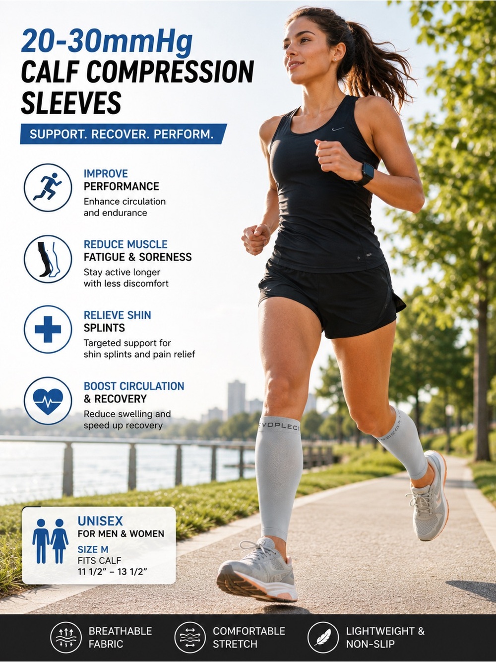 NWT Evopleci Unisex 20–30 mmHg Calf Compression Sleeves Size M Running